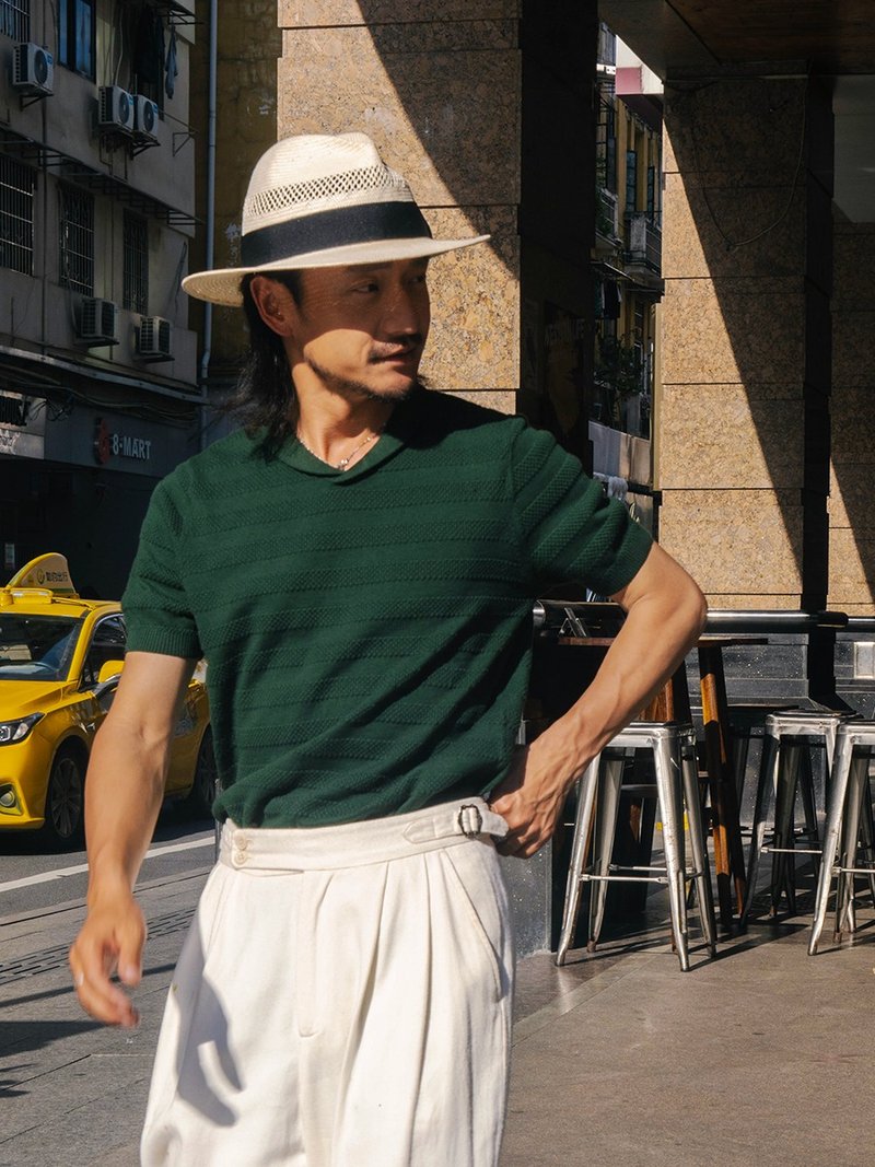 SOARIN英伦复古青果领针织衫 (2522P40) - 男装针织衫/毛衣 - 棉．麻 绿色