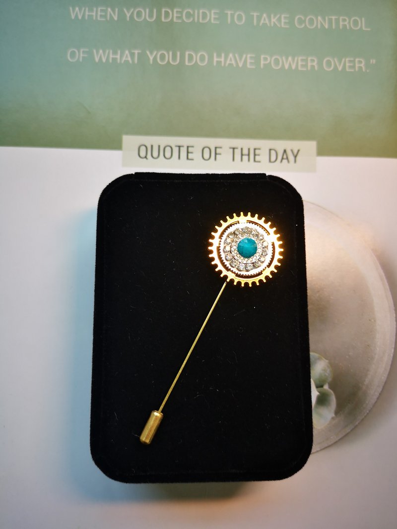 金色齒輪水鑽胸針金屬一字針插針唯美 - 胸针 - 其他金属 