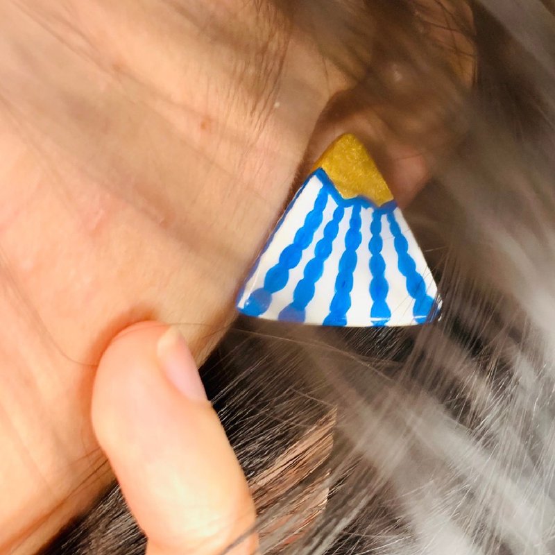 富士山系列 - 金峰皓白 _ 耳环 - 耳环/耳夹 - 粘土 蓝色