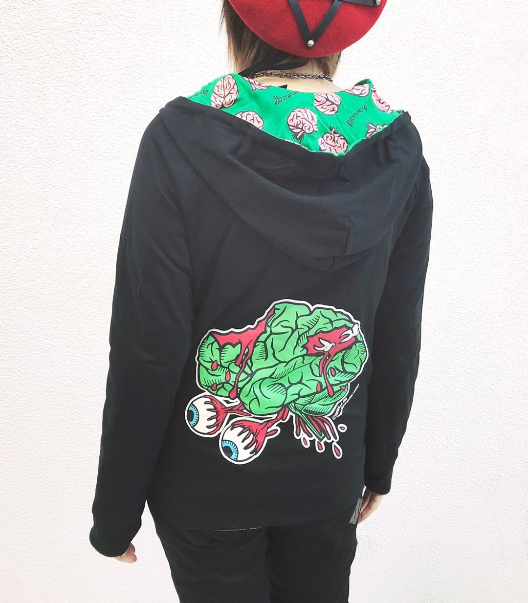 BRAIN 双面穿连帽外套 / 黑色 / S 尺寸 / kreepsville666 / ka024-24 - 女装上衣 - 聚酯纤维 黑色