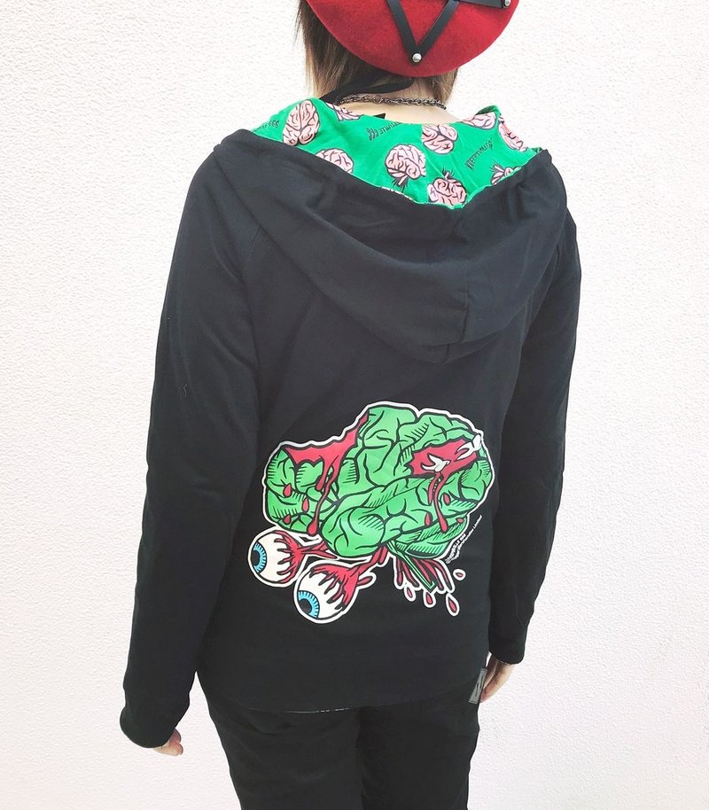 BRAIN 双面穿连帽外套 / 黑色 / S 尺寸 / kreepsville666 / ka024-24 - 女装上衣 - 聚酯纤维 黑色