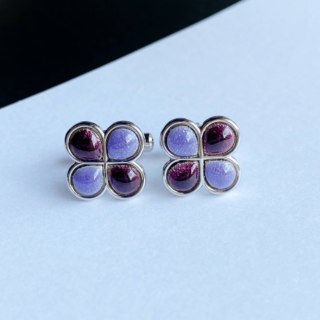 Clover [Lavender Lavender] Cloisonne Cufflinks Cufflinks Pure Silver Cloisonne - 袖扣 - 其他材质 紫色