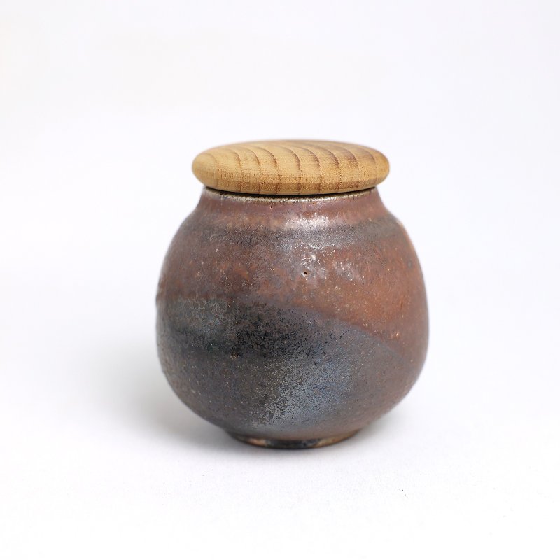 明芽窑 | 柴烧志野天目双色茶罐 咖啡罐 陶罐 红 含盖子 H9 - 茶具/茶杯 - 陶 红色