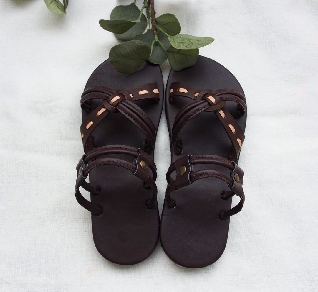 Summer Boho Shoes Flip Flop bohemian shoe leather sandal beach summer style - 其他女款皮鞋 - 真皮 咖啡色