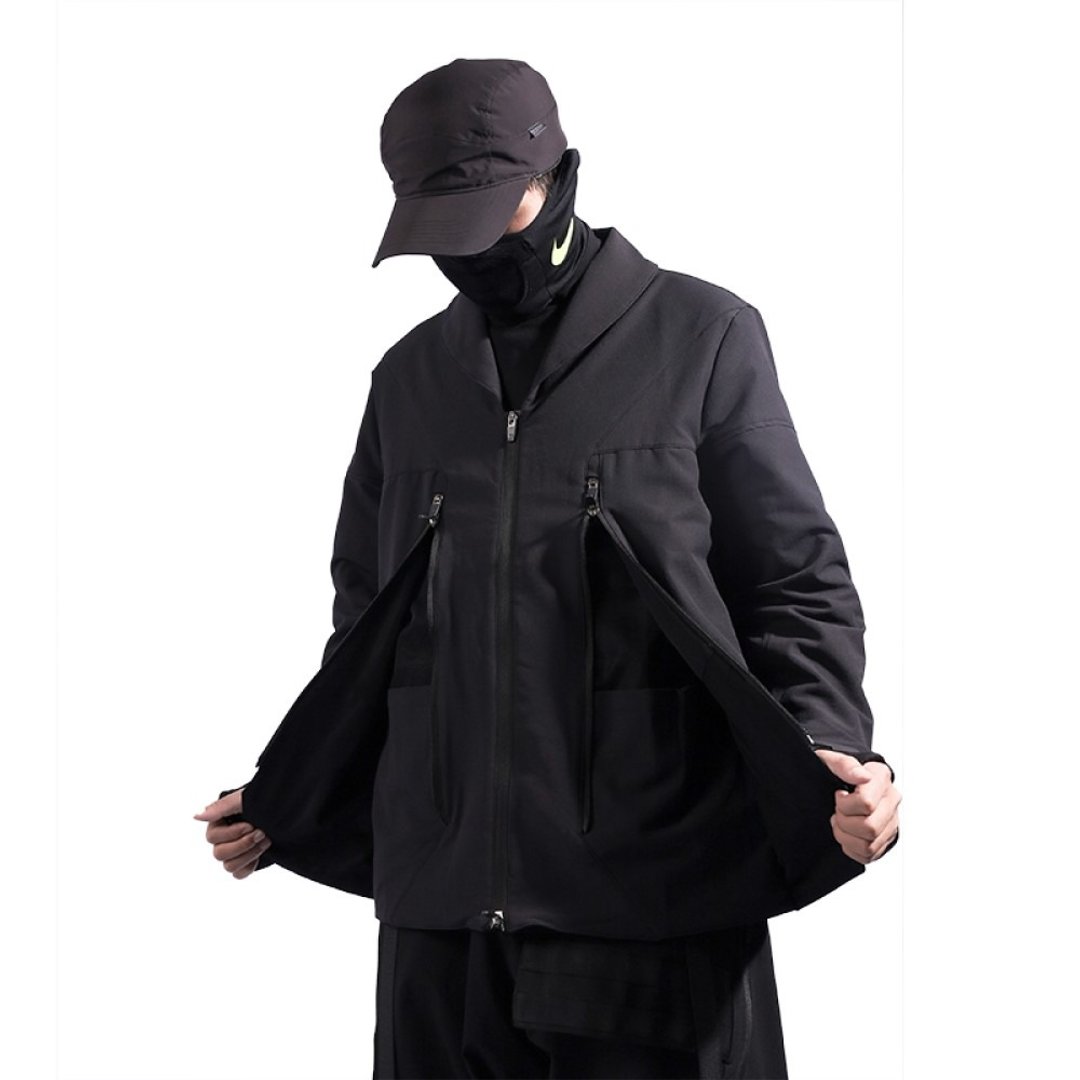机能西服外套 翻领夹克 休闲战术防泼水多口袋拉链外穿 - 男装外套 - 聚酯纤维 黑色