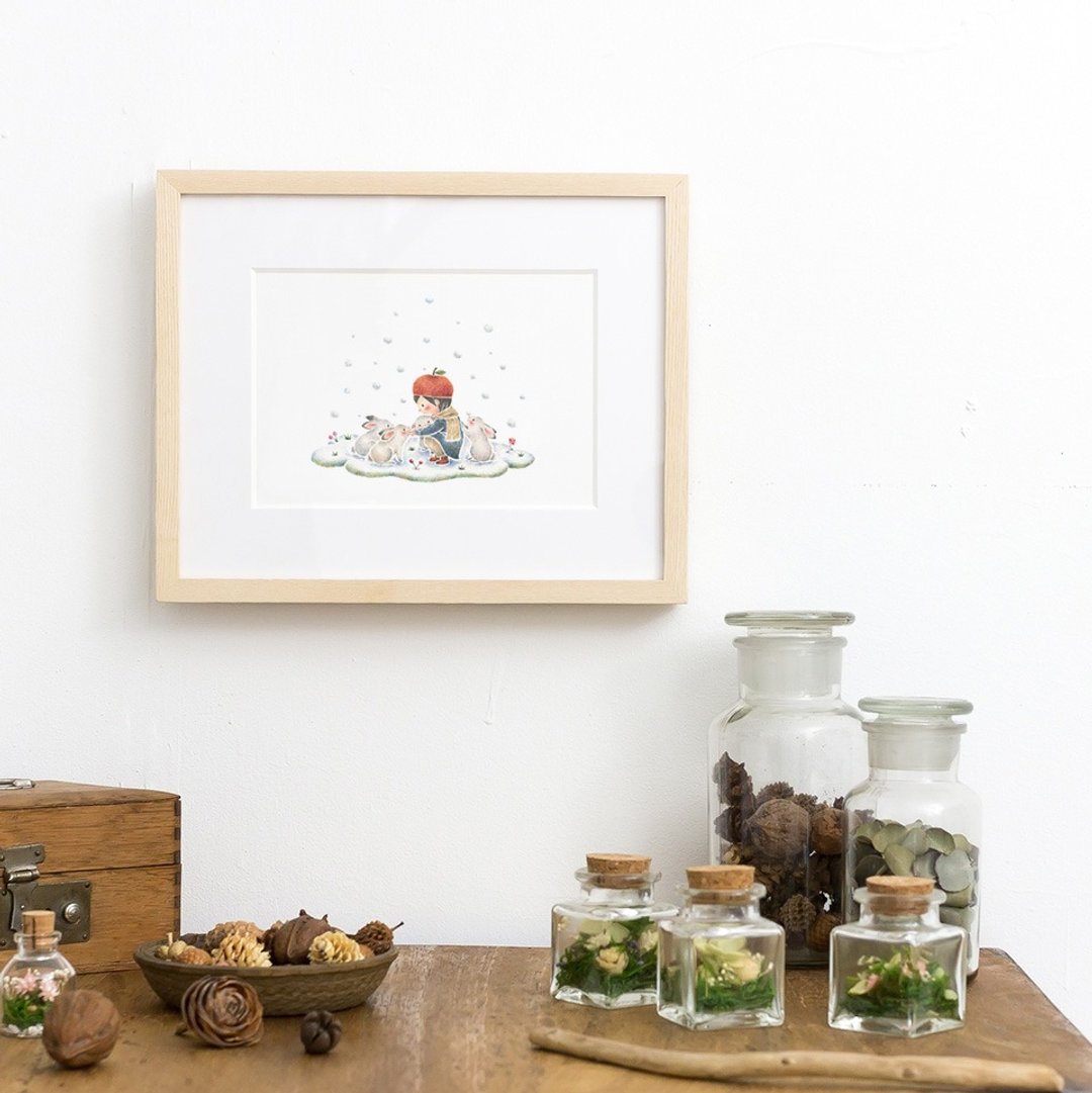 Picturesque living. Framed Art Print "Girls and rabbits" FAP-A 5251 - 海报/装饰画/版画 - 纸 粉红色