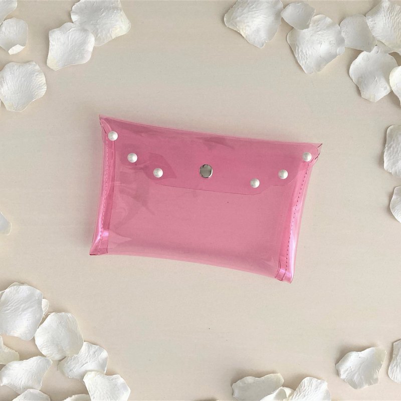 PVC scalar stud flat pouch light pink - 化妆包/杂物包 - 其他材质 粉红色