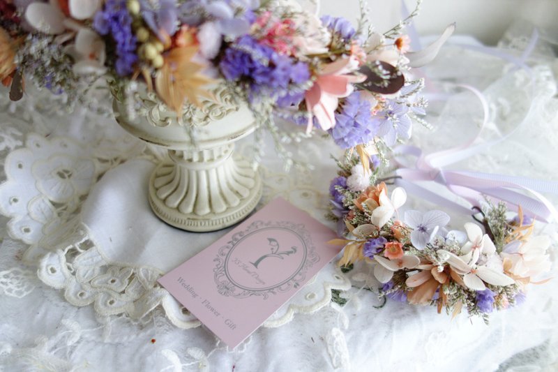 水蜜桃葡萄花环+手腕花组/婚礼花饰/头饰/新秘饰品/新娘 - 发饰 - 植物．花 紫色