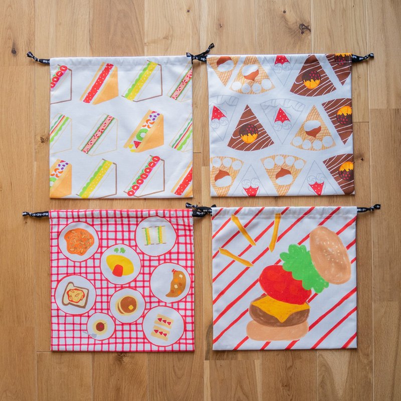 束口小物袋 收纳袋 汉堡 - 其他 - 棉．麻 红色