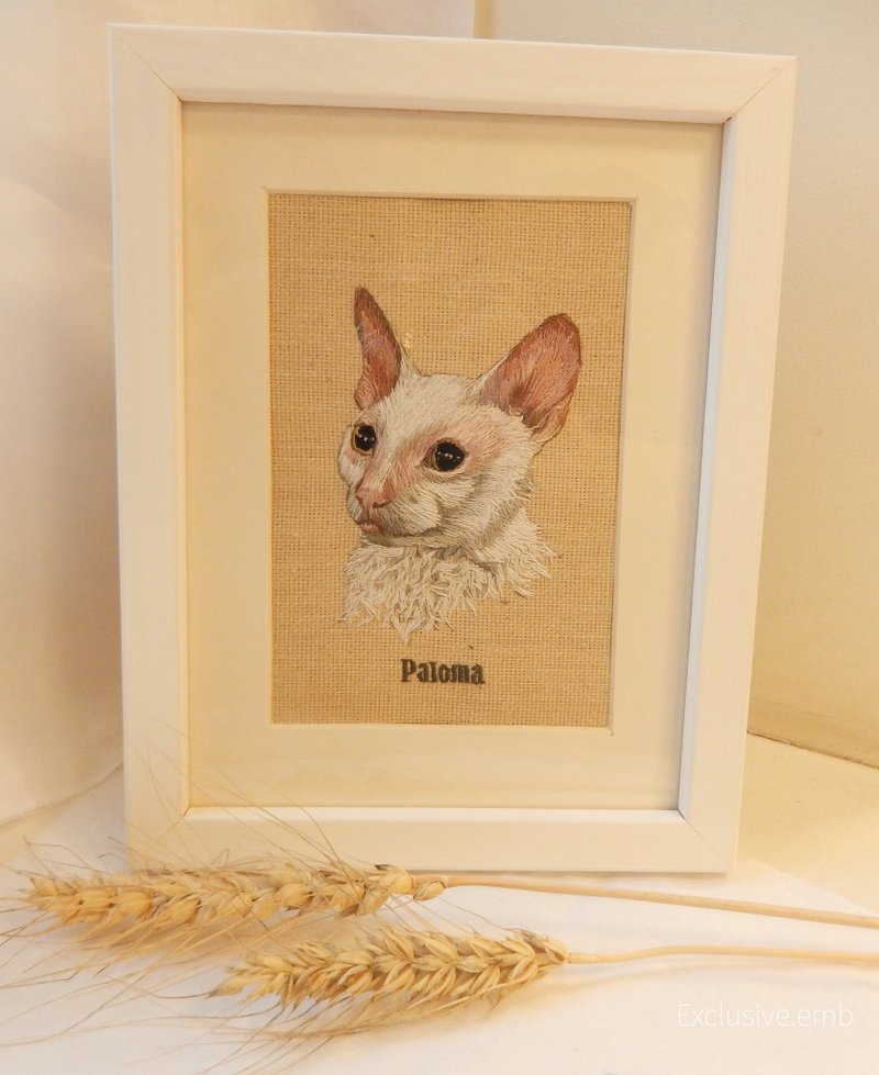 Custom cat portrait in frame, custom embroidery, personalised pet embroidery, - 墙贴/壁贴 - 绣线 