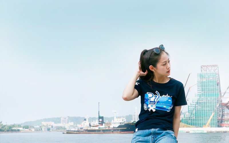 台湾翻转文字│高雄骷髅造型T-丈青 - 中性连帽卫衣/T 恤 - 棉．麻 蓝色