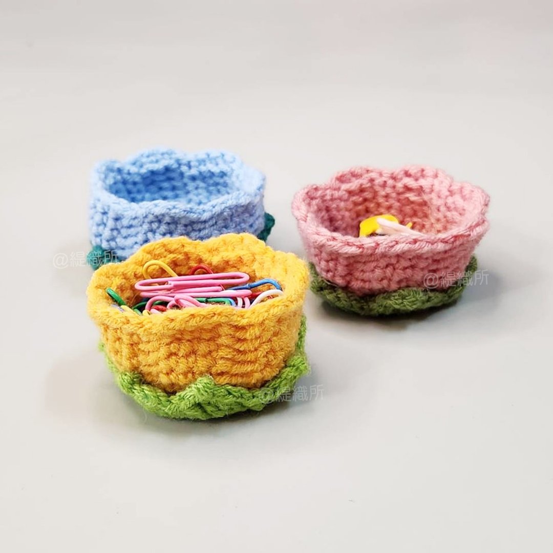 层层叠小花钵饰品收纳盒 钩针编织 手作成品 - 收纳用品 - 棉 粉红色