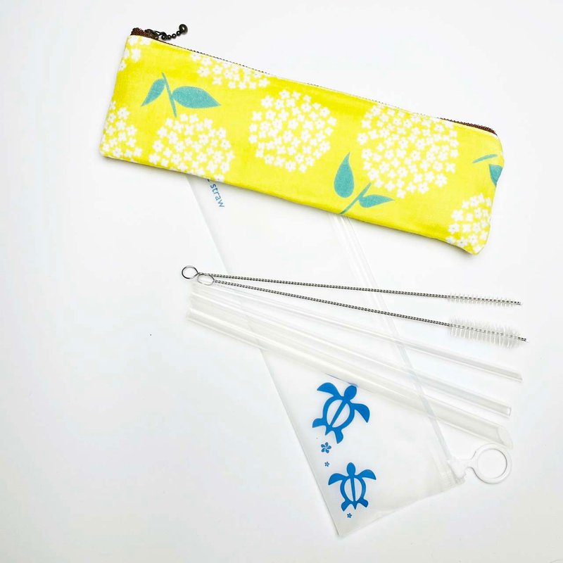 【美吉吸管 x 21.5cm】绣球花开收纳袋+全尺寸五件组 - 环保吸管 - 其他材质 黄色