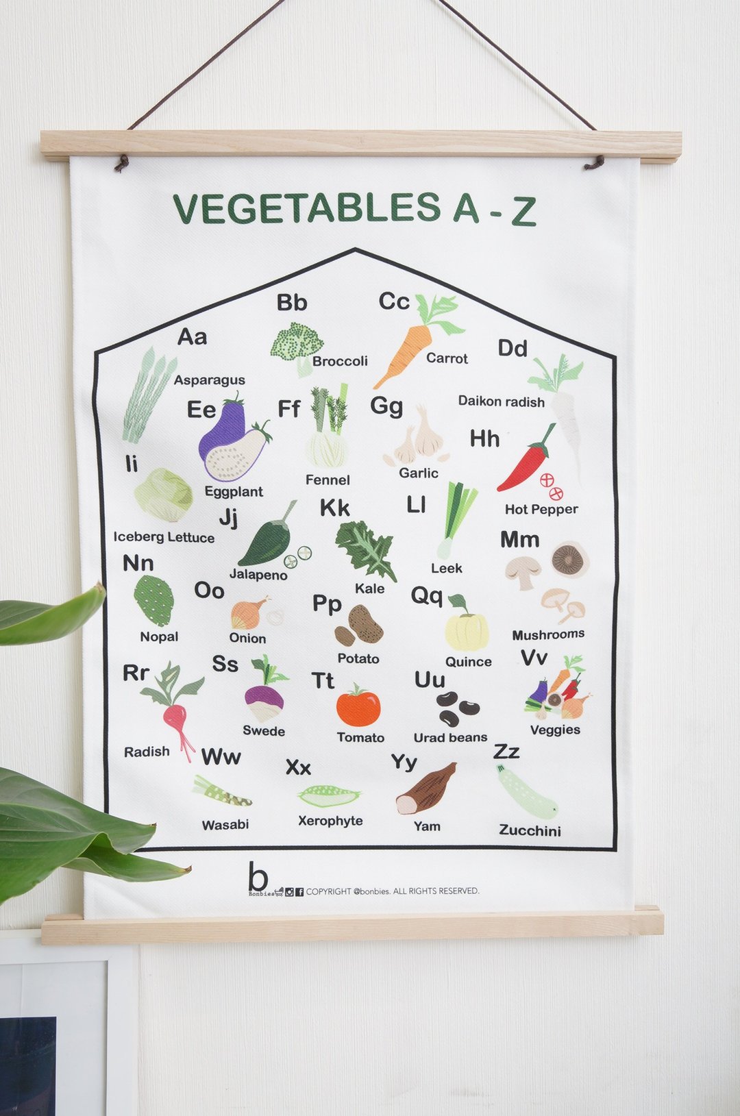Bonbies妈妈私厨 儿童挂布 |蔬菜字母A to Z|壁饰|厨房装饰 - 海报/装饰画/版画 - 棉 白色
