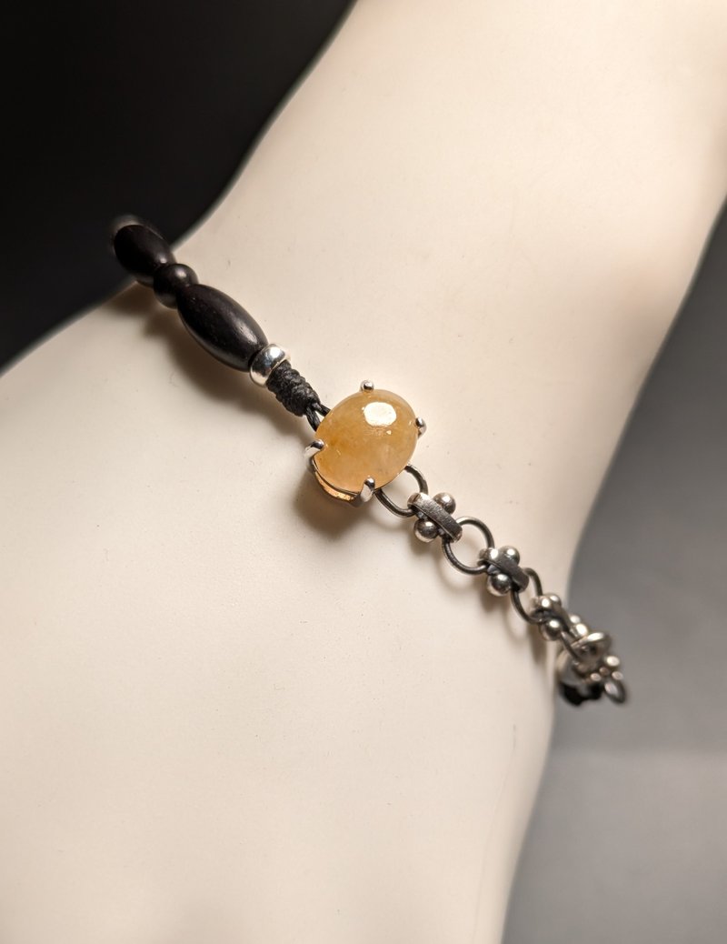 天然缅甸冰种蛋面黄翡翠 檀木珠 银配件 手工制手链 - 手链/手环 - 宝石 橘色