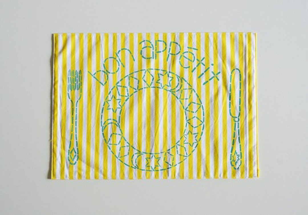 Placemat Striped Yellow "bon appetit" Admission Goods / Lessons Free to enter your name - 其他 - 棉 