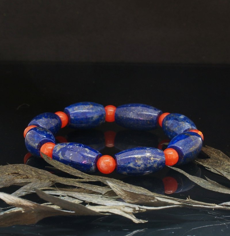 青金石 18 x 11mm + 樱桃南红玛瑙手链 ( Lapis Bracelet ) - 手链/手环 - 宝石 