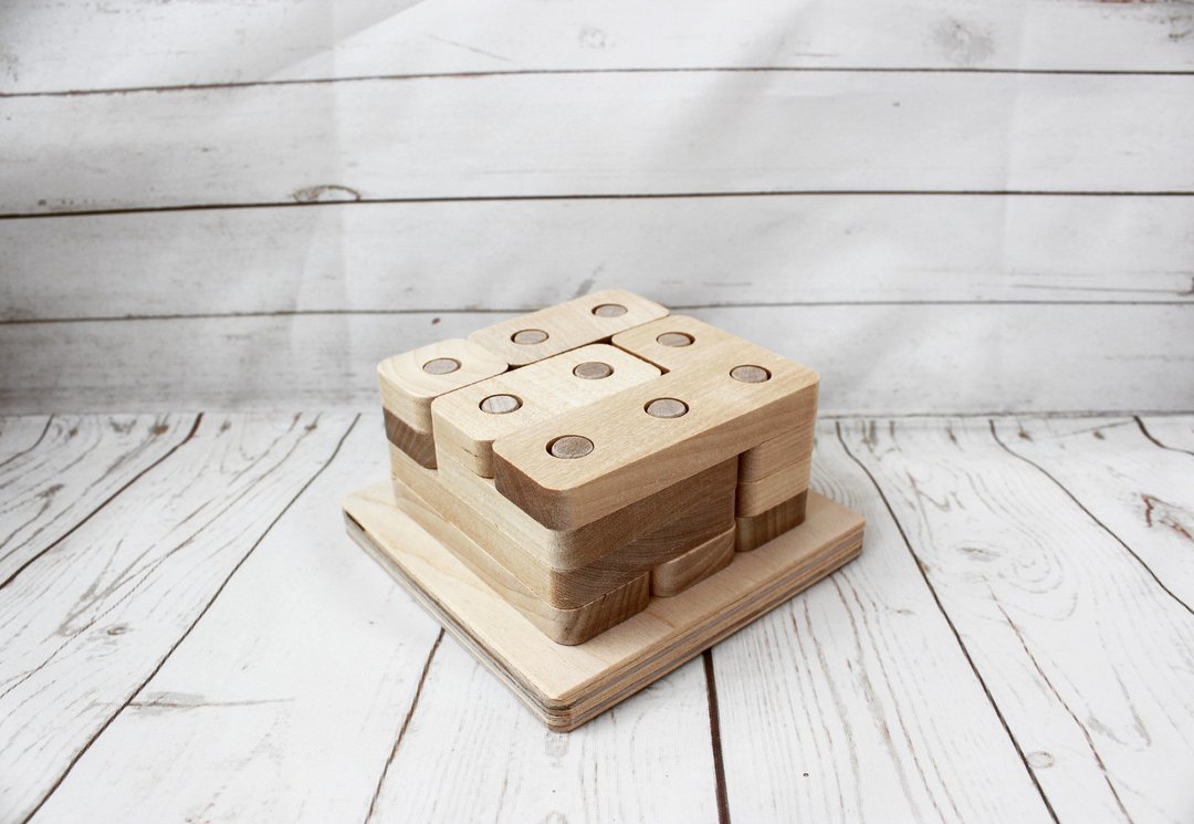 Wooden Puzzle - 3d sorter, Toddler Toys Age 2 3 4 5 year, Wood Montessori blocks - 玩具/玩偶 - 木头 金色
