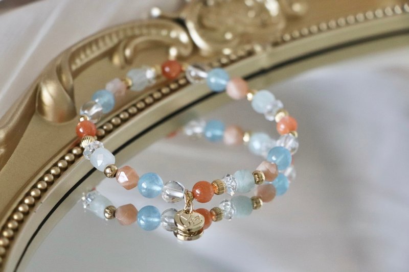 柔和心灵手链原矿设计 / 精灵盛宴 - 橙月光 - 海蓝宝 - 白水晶 - 手链/手环 - 水晶 橘色