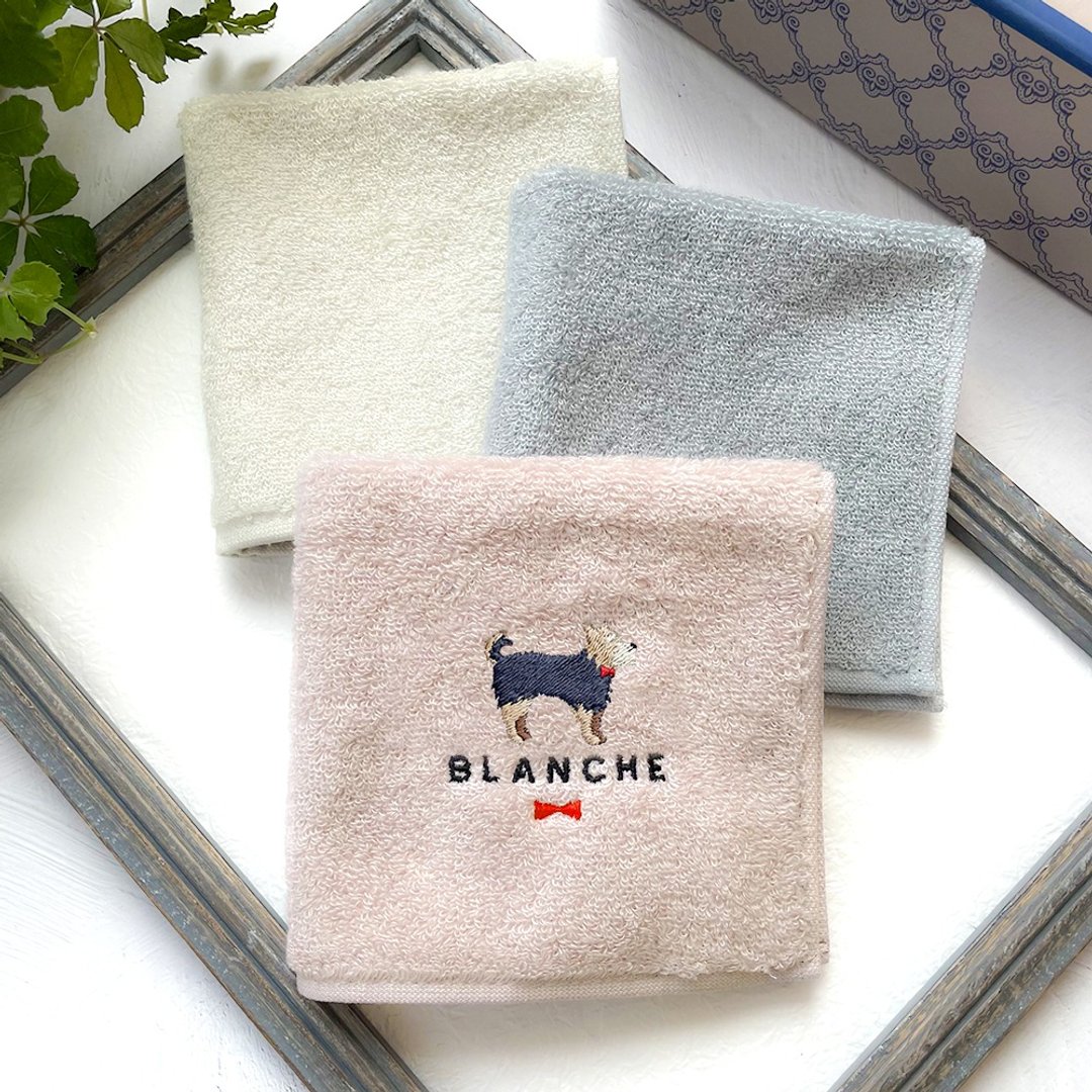 Personalized Yorkshire terrier Imabari Towel Handkerchief - 手帕/方巾 - 棉．麻 白色