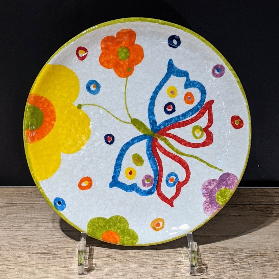 意大利手工陶-POP普普艺术 浅盘21cm(蝴蝶) - 盘子/餐盘/盘架 - 陶 多色