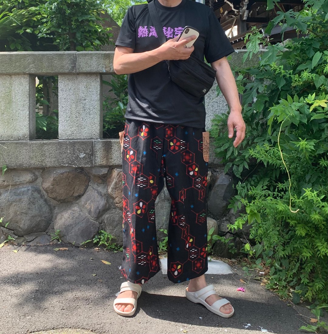 和服翻新裤　柿涩口袋 - 中性裤装 - 羊毛 黑色