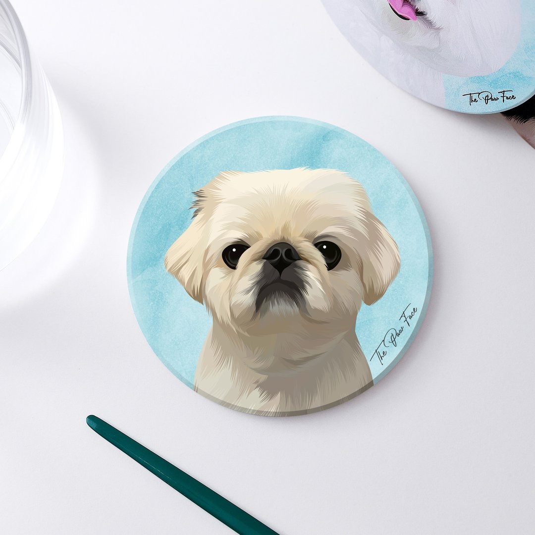 北京犬 北京狗 狗狗-圆型陶瓷吸水杯垫/动物/居家用品 - 杯垫 - 陶 