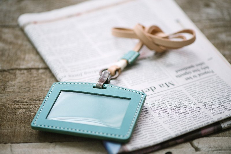 植物鞣手缝横式证件套-湖水蓝+旧化五金限定(含背带) - 证件套/卡套 - 真皮 蓝色