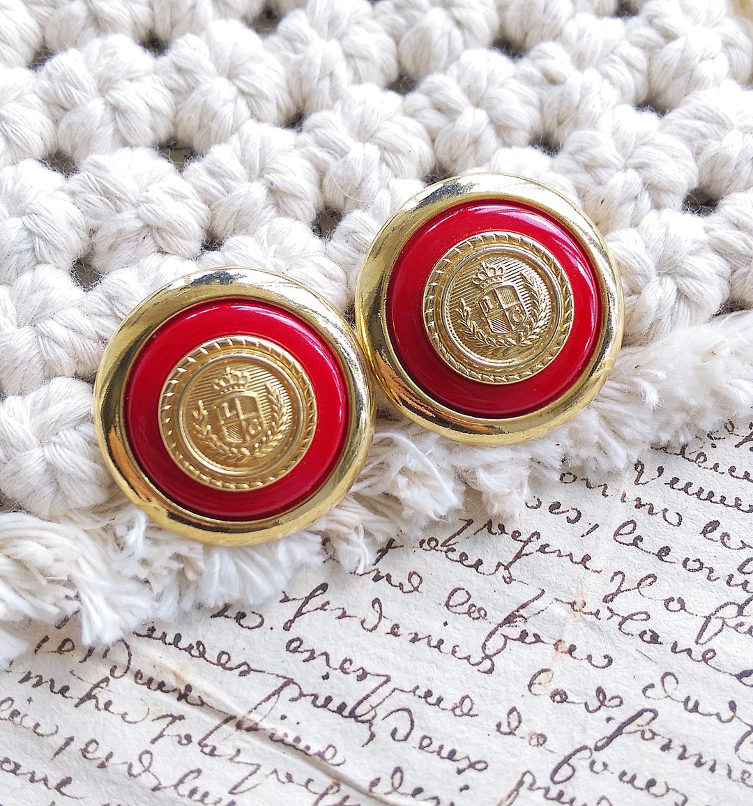 Vintage Jewelry 西洋古董饰品 Liz Claiborne 徽章 针式耳环 - 耳环/耳夹 - 其他金属 金色