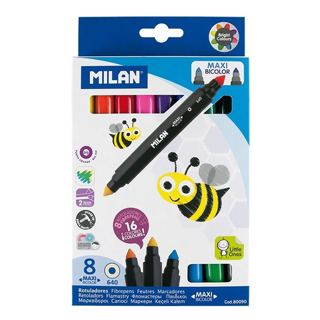 MILAN 儿童可水洗双头彩色笔_粗笔杆8支16色 - 其他书写用品 - 塑料 多色