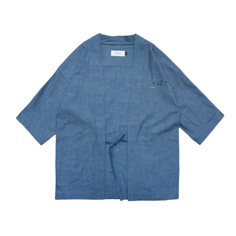 oqLiq - Project 01 - Braille Noragi 野良着 (浅丹宁) - 男装外套 - 棉．麻 蓝色
