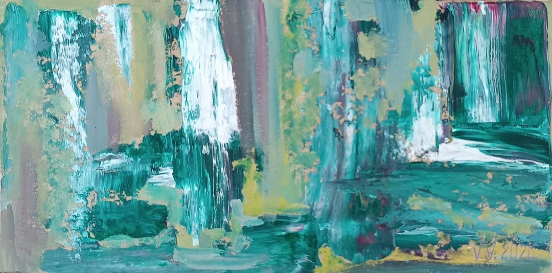 原创艺术 - 迷宫 10x20 厘米卡片油画 Victoria Valuk 100% 手工 - 墙贴/壁贴 - 其他材质 绿色