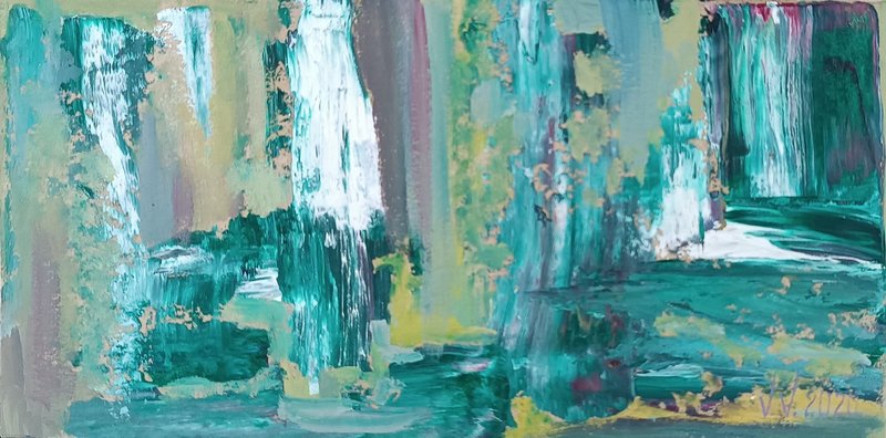 原创艺术 - 迷宫 10x20 厘米卡片油画 Victoria Valuk 100% 手工 - 墙贴/壁贴 - 其他材质 绿色