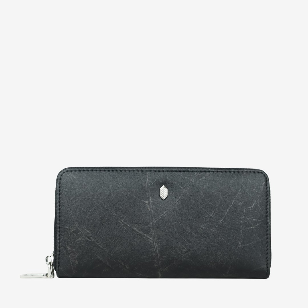 长夹拉链皮夹 黑色 (Zip Around Wallet) 钱包 黑色 - 皮夹/钱包 - 植物．花 黑色