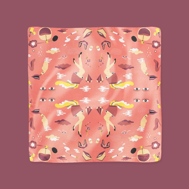 Illustrated Scarf - Sexy Nerd - 丝巾 - 聚酯纤维 粉红色