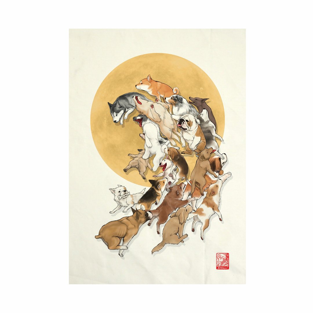 Dog wave Fabric Art Canvas No frame - 其他 - 棉 白色