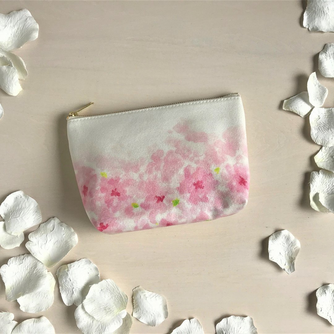 NEW Bloom Flower Gusset Pouch Flower lover Pattern Pink - 化妆包/杂物包 - 棉 粉红色