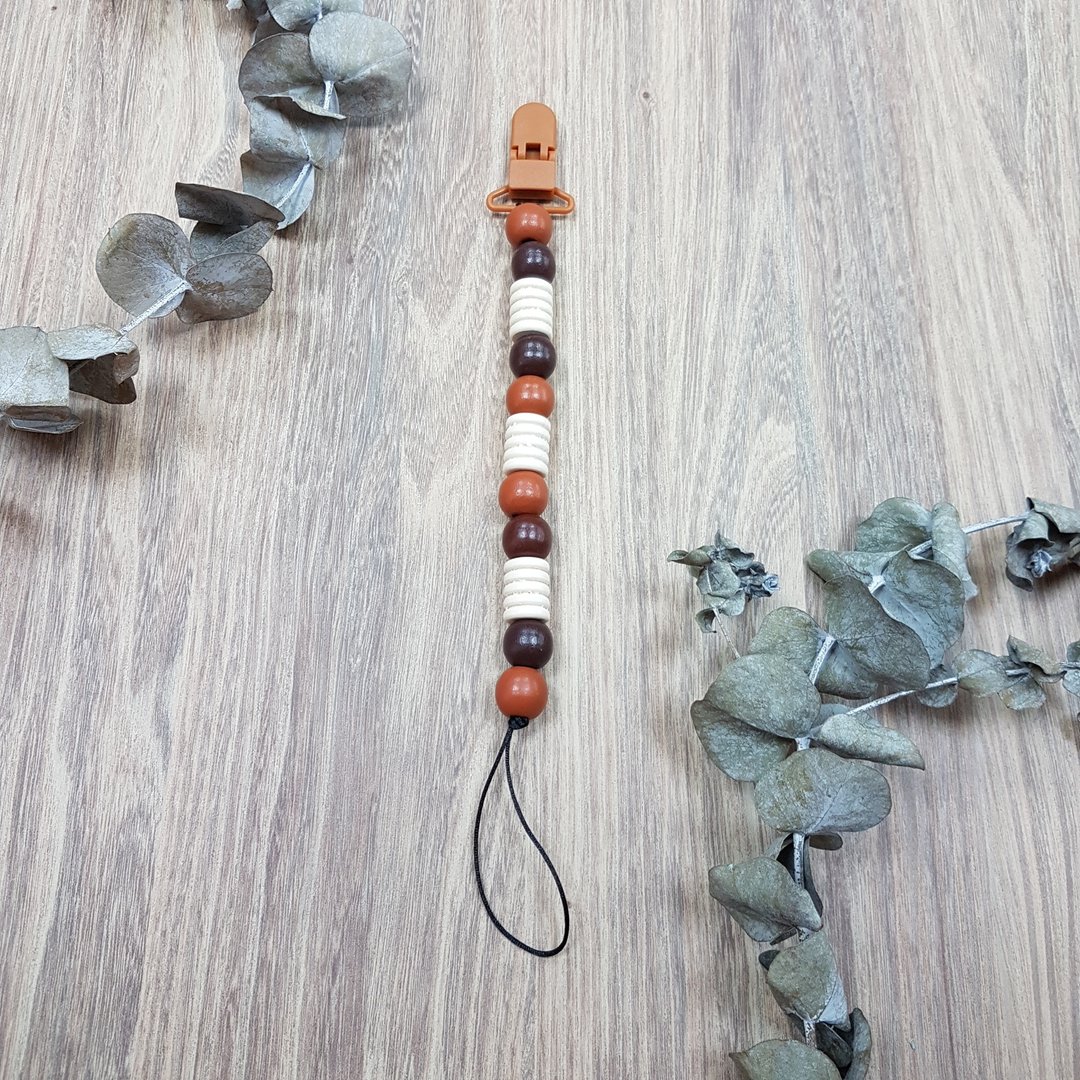 宝宝 婴儿 安抚 木头 奶嘴夹 奶嘴链 -圆圆纹-咖深纹 - 奶瓶/奶嘴 - 木头 咖啡色