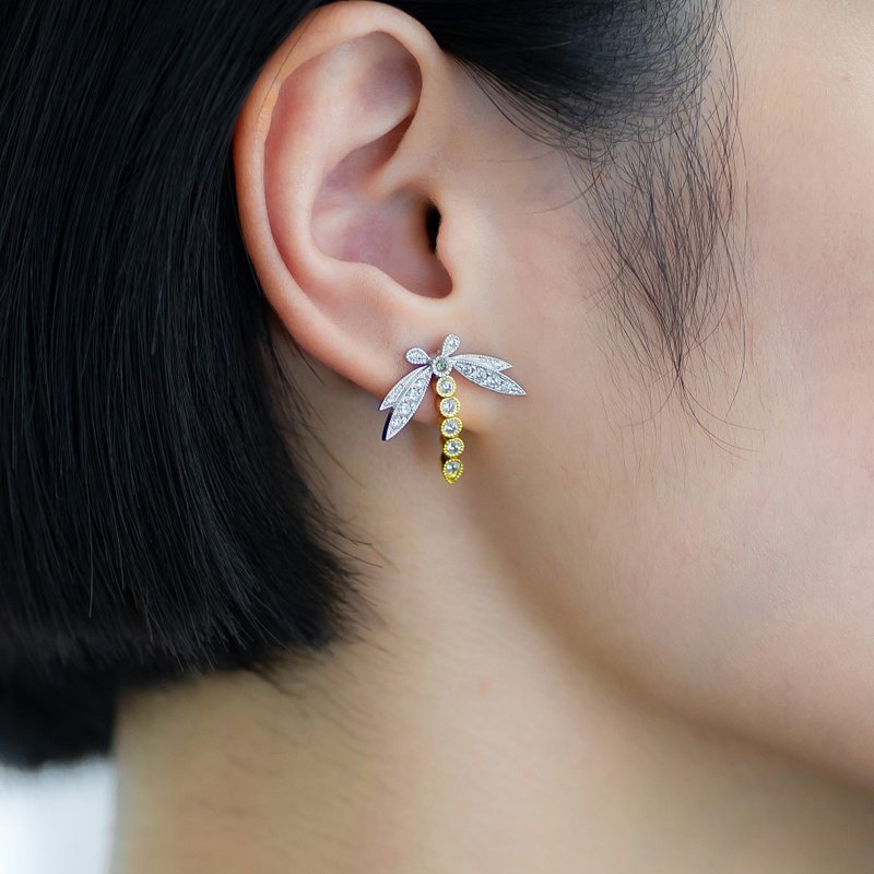 蜻蜓18K耳钉 新艺术风格 - 耳环/耳夹 - 宝石 绿色