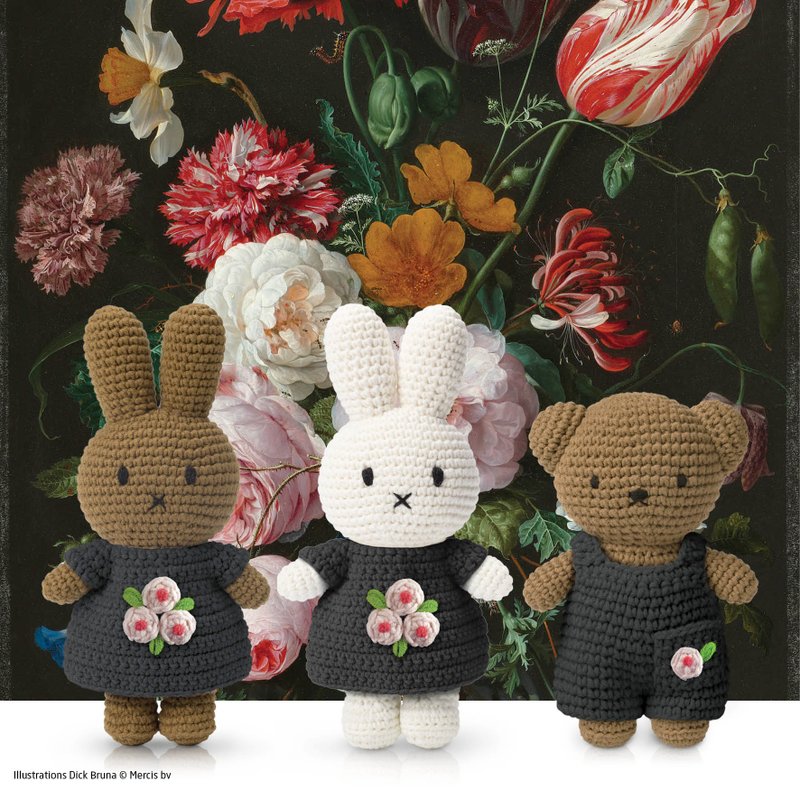 荷兰进口Miffy【荷兰国家博物馆-经典小花】Just Dutch授权米非兔 - 玩偶/公仔 - 棉．麻 黑色