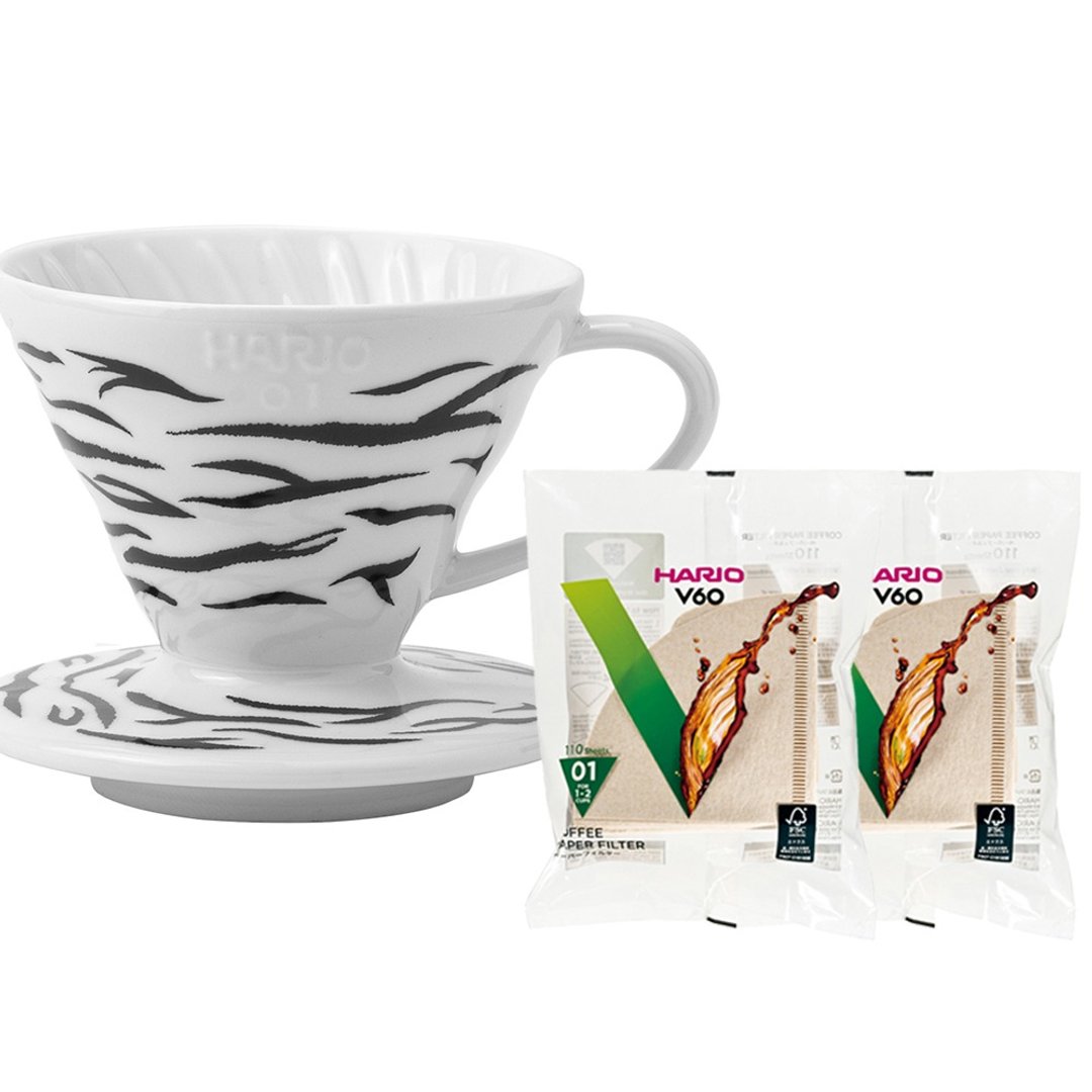 HARIO V60虎纹滤杯-白 附滤纸2包/VDC-01-W-EX - 咖啡壶/周边 - 陶 白色
