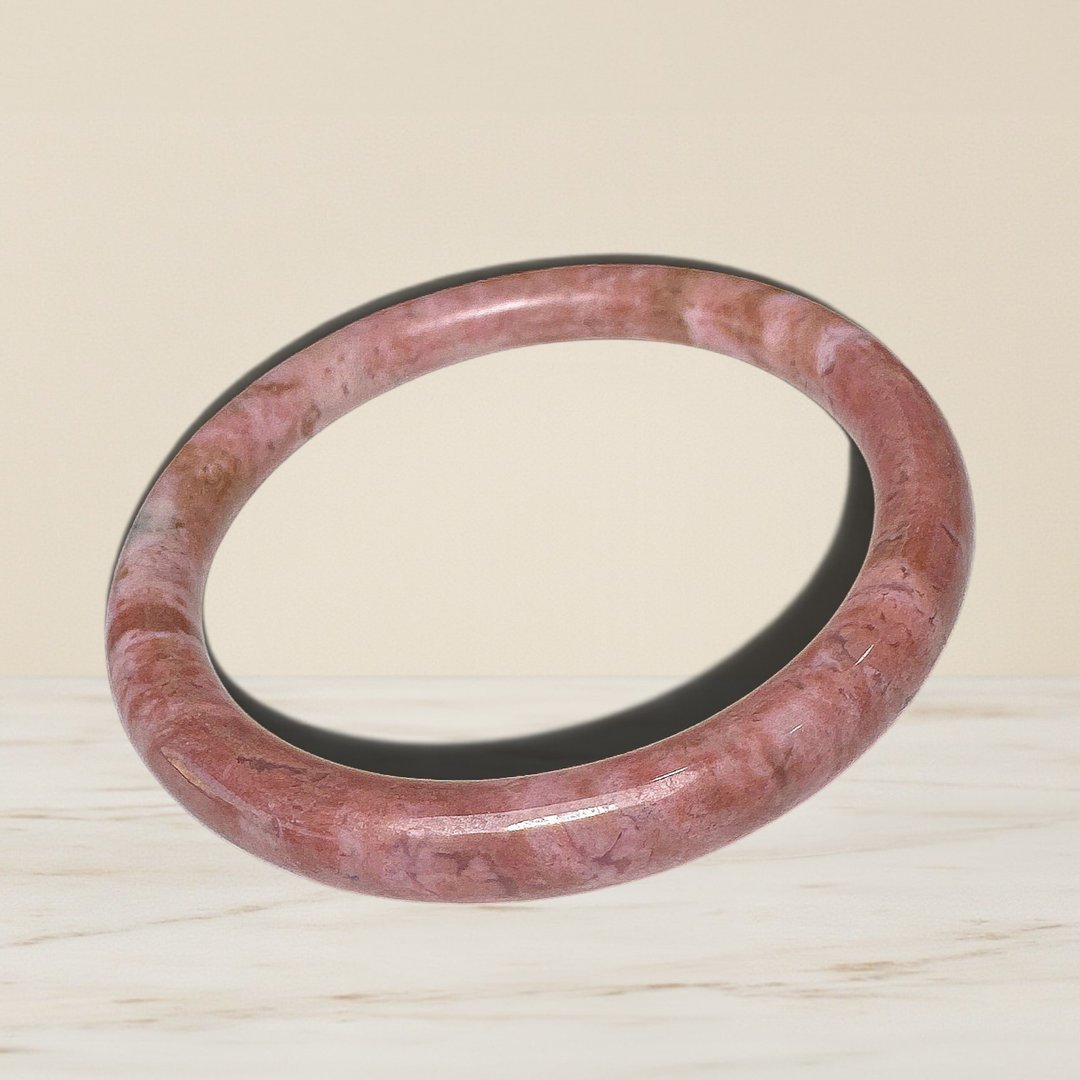 蔷薇辉石 手镯 全粉玉化 老矿原矿 内径 56mm 玫瑰石 手环 桃花玉 - 手链/手环 - 玉石 粉红色