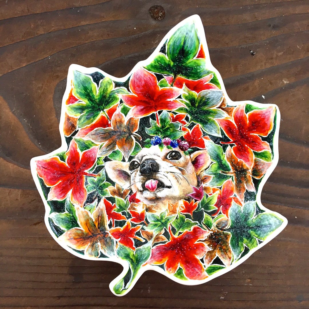 仅此一件! 吉娃娃立体枫叶盘 - 海报/装饰画/版画 - 瓷 