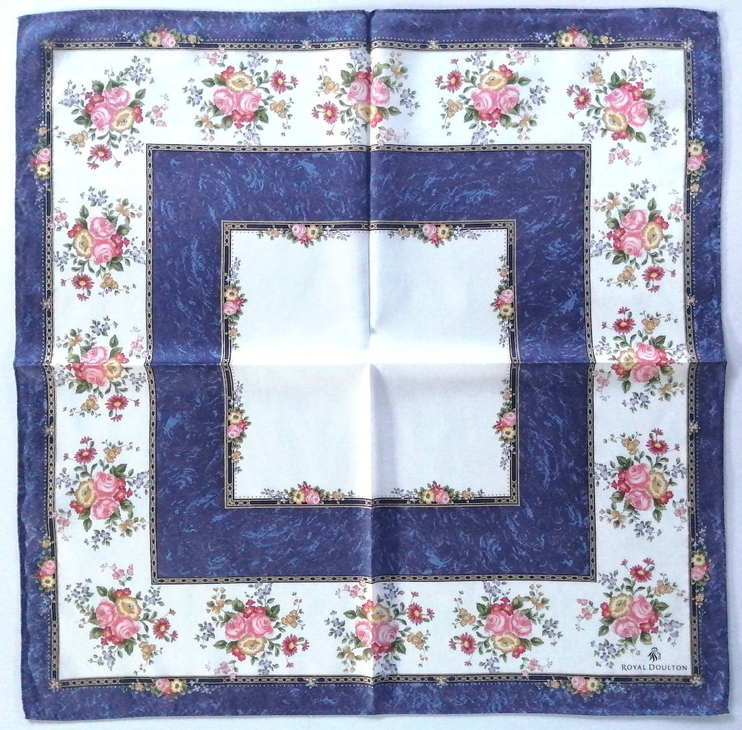 Royal Doulton 复古手帕 维多利亚风格框架镶板边框 (20.5 英寸) - 手帕/方巾 - 棉 蓝色