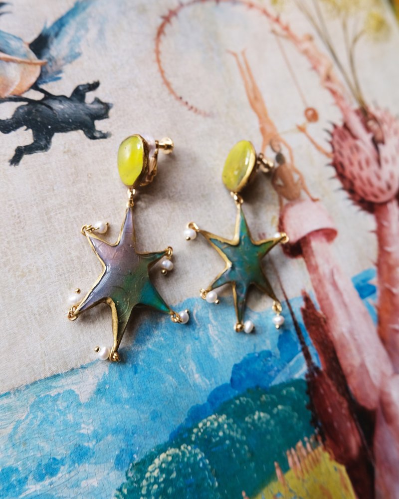 星空拥抱耳夹 - 耳环/耳夹 - 其他材质 黄色