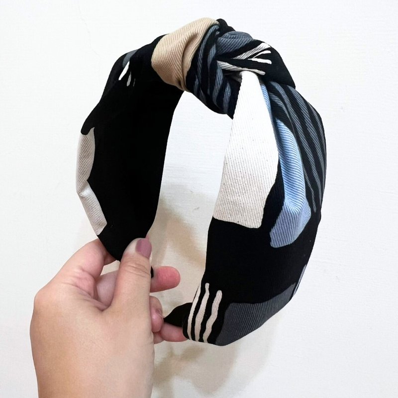 日本厚棉麻 高弹力 扭结发箍 少量制作 手作发箍 - 发带/发箍 - 棉．麻 黑色