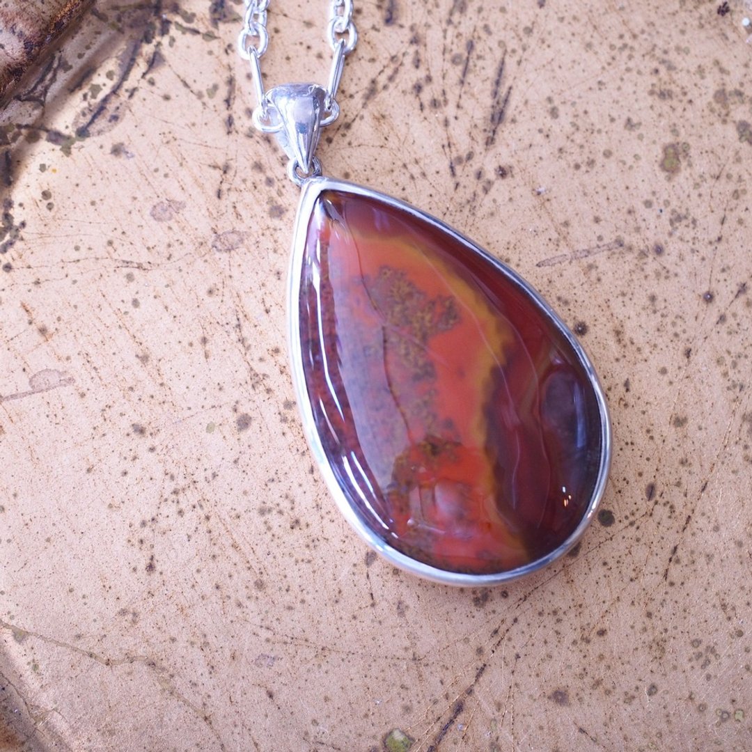 天然战国红玛瑙  战国红 战国玛瑙 手工纯银项链 Red Agate - 项链 - 半宝石 红色