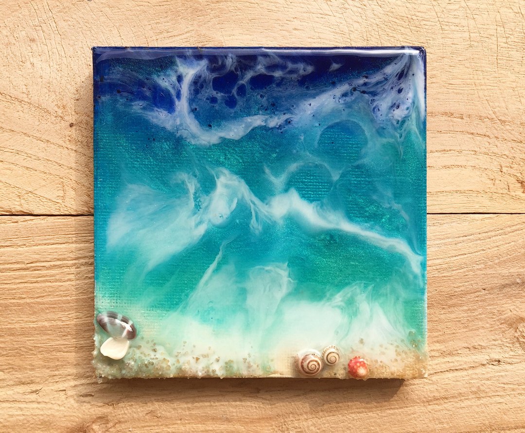 【蓝色海洋】海滩贝壳桌面摆饰 | 玻璃水蓝色 | 树脂海浪挂画 - 海报/装饰画/版画 - 贝壳 