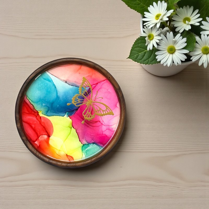 酒精墨水艺术优质胡桃木杯垫 - 蝴蝶 (E) - 摆饰 - 其他材质 多色