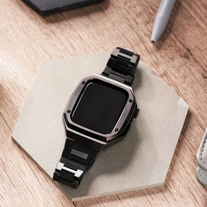 Apple watch - 细致打磨不锈钢保护壳x表带套组 - 黑壳 苹果表带 - 表带 - 不锈钢 黑色